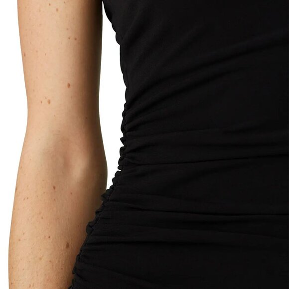 Cinq a Sept Coral Dress Ruched Asymmetrical Mini Black stretch ponte dress  6 - Picture 5 of 8